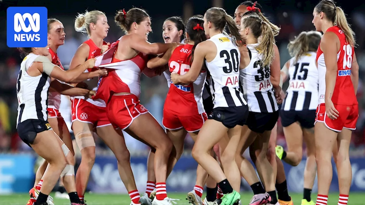 Mass brawl opens AFLW season as Swans pip Magpies, and Daisy Pearce leads Eagles to one-point win over Tigers