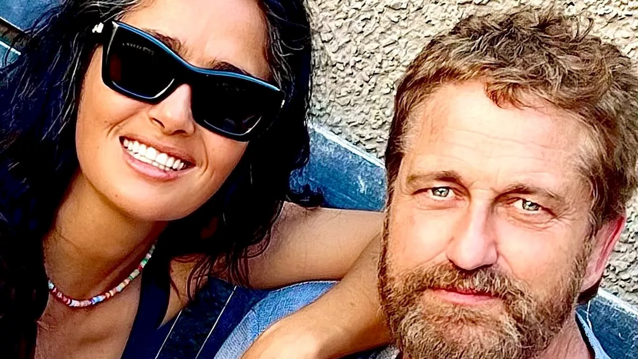 Salma Hayek enjoys 'unexpected run-in' with pal Gerard Butler while on holiday