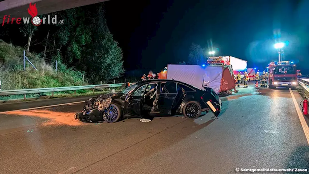 D: Transporter liegt nach Unfall quer auf der Autobahn