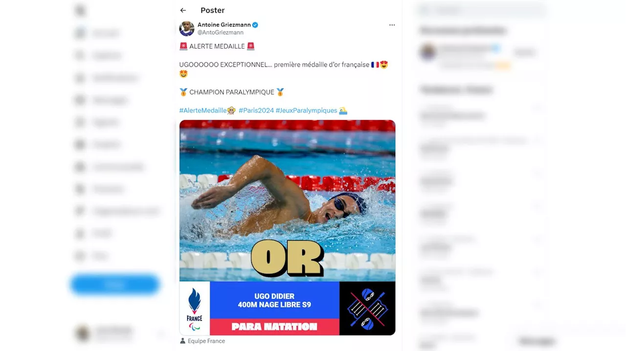 Paralympiques 2024 : Antoine Griezmann et ses 'alertes médailles' sont de retour sur les réseaux sociaux