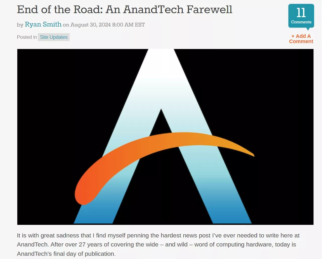 Anandtech Is Officially Shutting Down After 27 Years