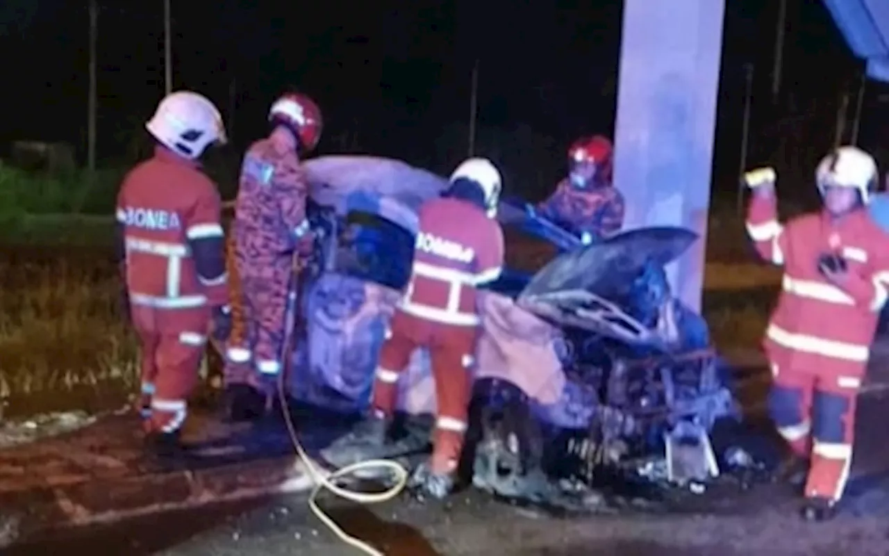 Fatal three-vehicle crash near Kota Kinabalu airport leaves two dead, car engulfed in flames