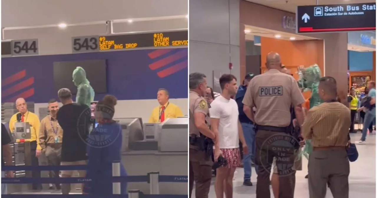 Homem tenta se despachar enrolado em plástico filme em aeroporto nos EUA; veja vídeo