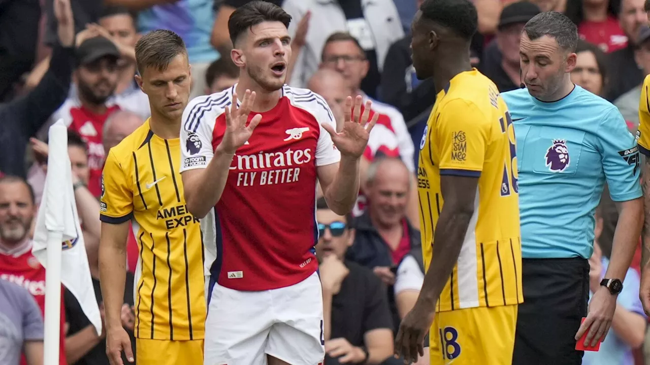 Brighton holds Arsenal to 1-1 draw after Declan Rice gets sent off