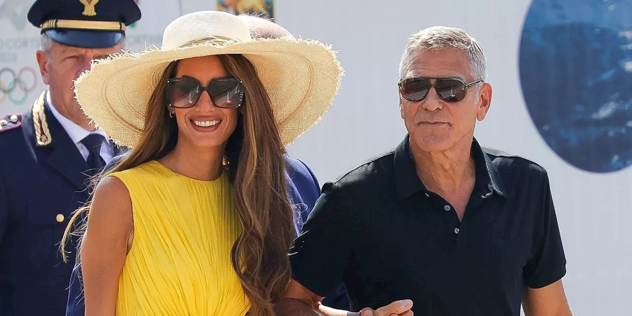 Amal Clooney Makes Her Venice Arrival in a Ruched Canary Yellow Dress