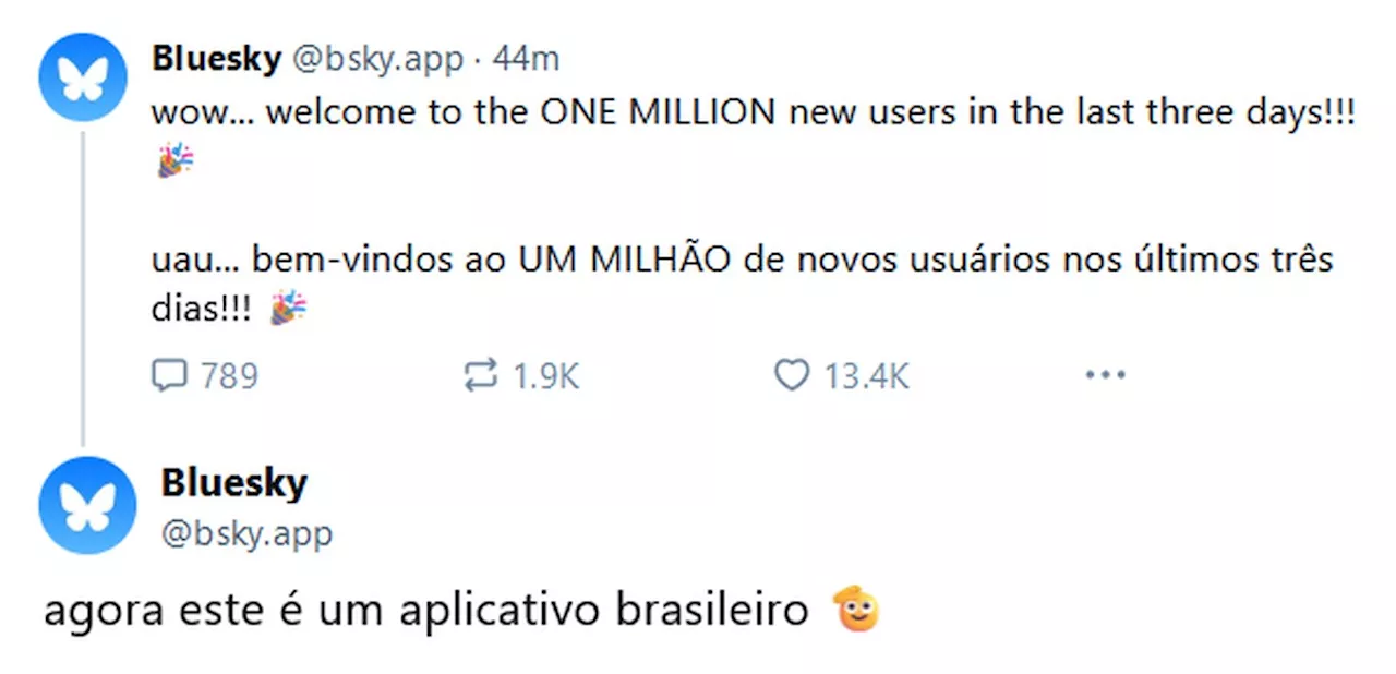 Bluesky registra um milhão de novos usuários nos últimos três dias e brinca: 'agora este é um aplicativo brasileiro'