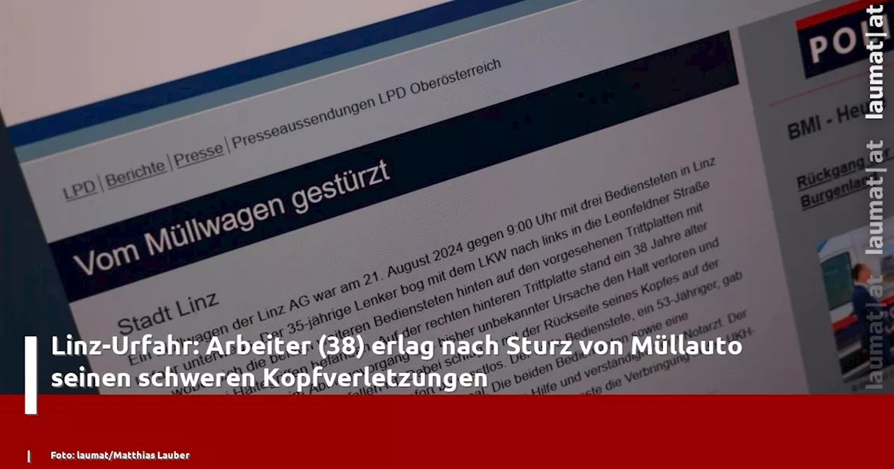 Linz-Urfahr: Arbeiter (38) erlag nach Sturz von Müllauto seinen schweren Kopfverletzungen