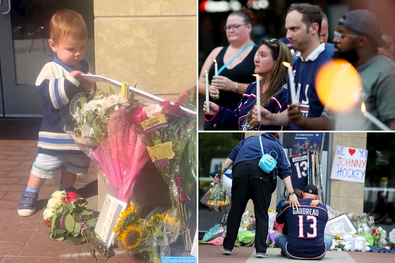 Young fan heartbreakingly adds stick to Johnny Gaudreau memorial as fans mourned outside Blue Jackets arena