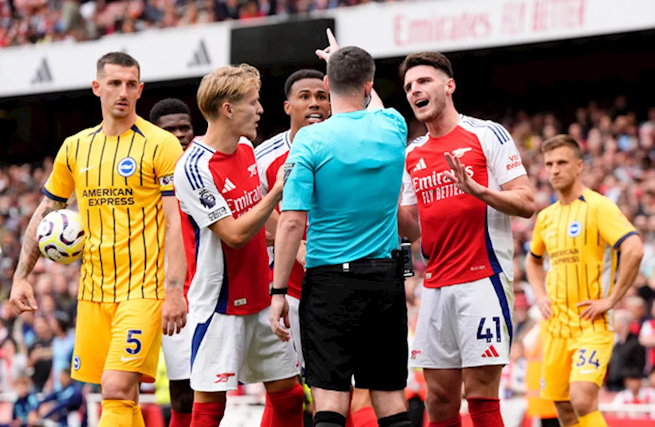 Declan Rice sent off as Arsenal draw with Brighton