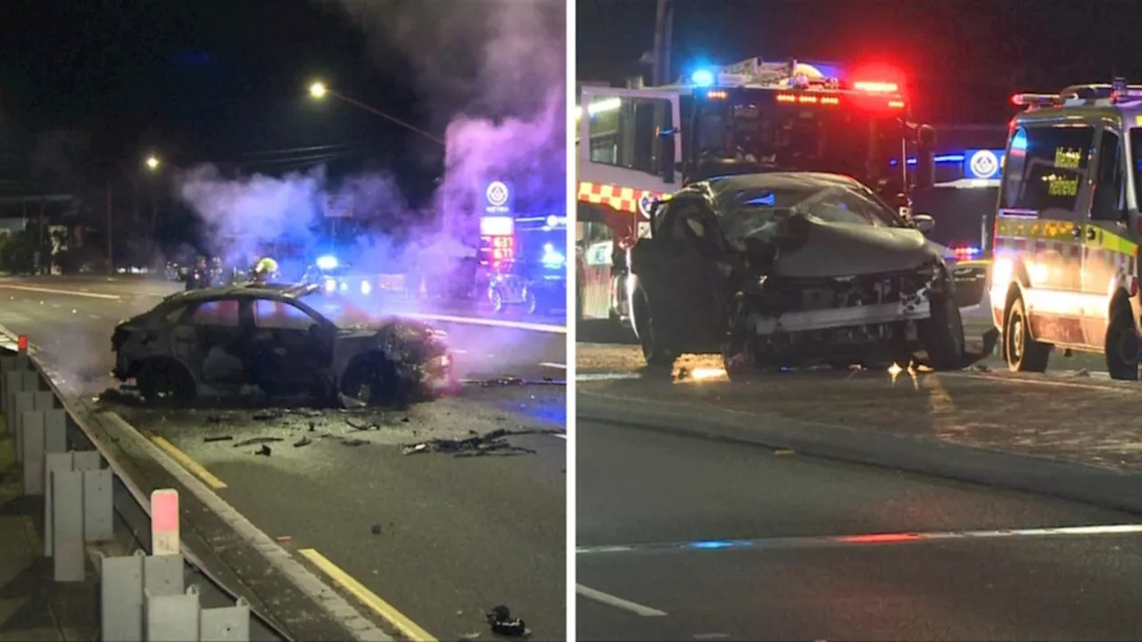 Manhunt for three men after man left fighting for life after high-speed Sydney crash