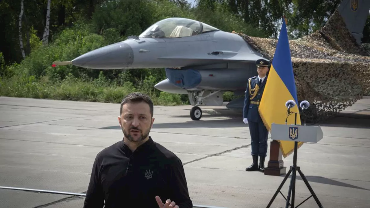 Ukraine's Zelenskyy displays newly arrived F-16 fighter jets to combat Russia in the air