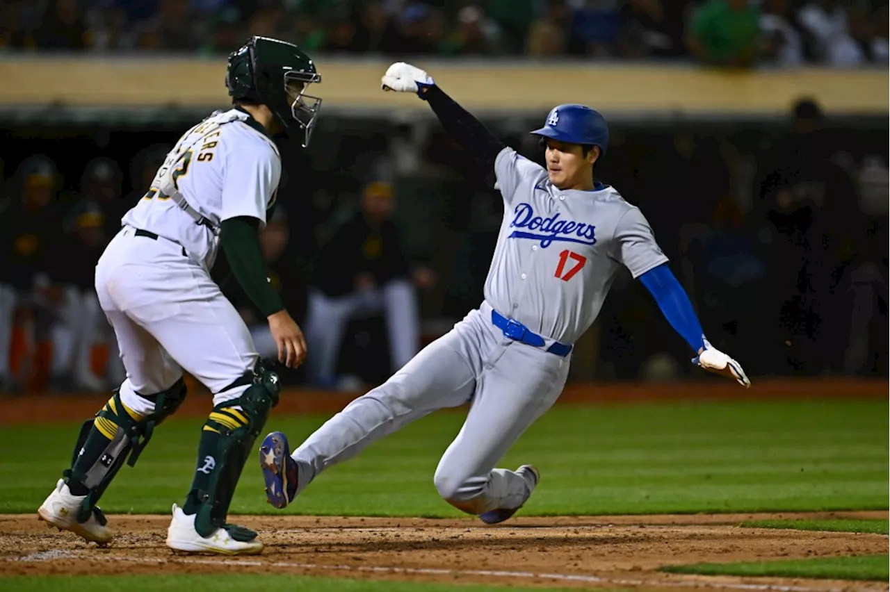 A’s shut down by Flaherty in Dodgers debut as Ohtani joins 30-30 club