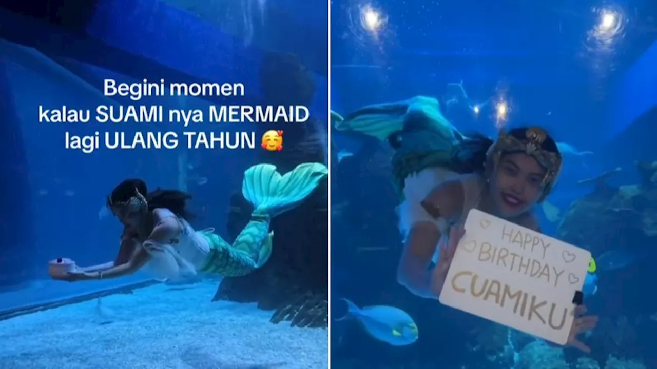 Jadi Mermaid, Aksi Wanita Beri Kejutan Manis untuk Suaminya yang Ulang Tahun Ini Curi Perhatian