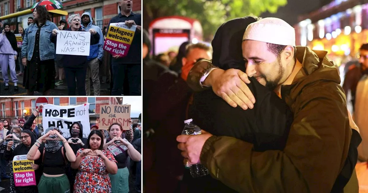 Imam hugs man protesting against mosque, saying 'our hearts were broken as well'