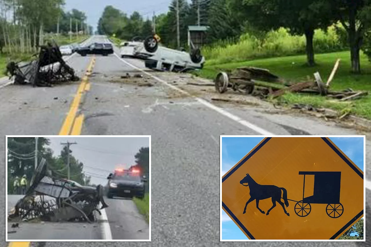 Pics show carnage after pickup slams into horse-drawn buggy, sending teen passengers hurtling through air