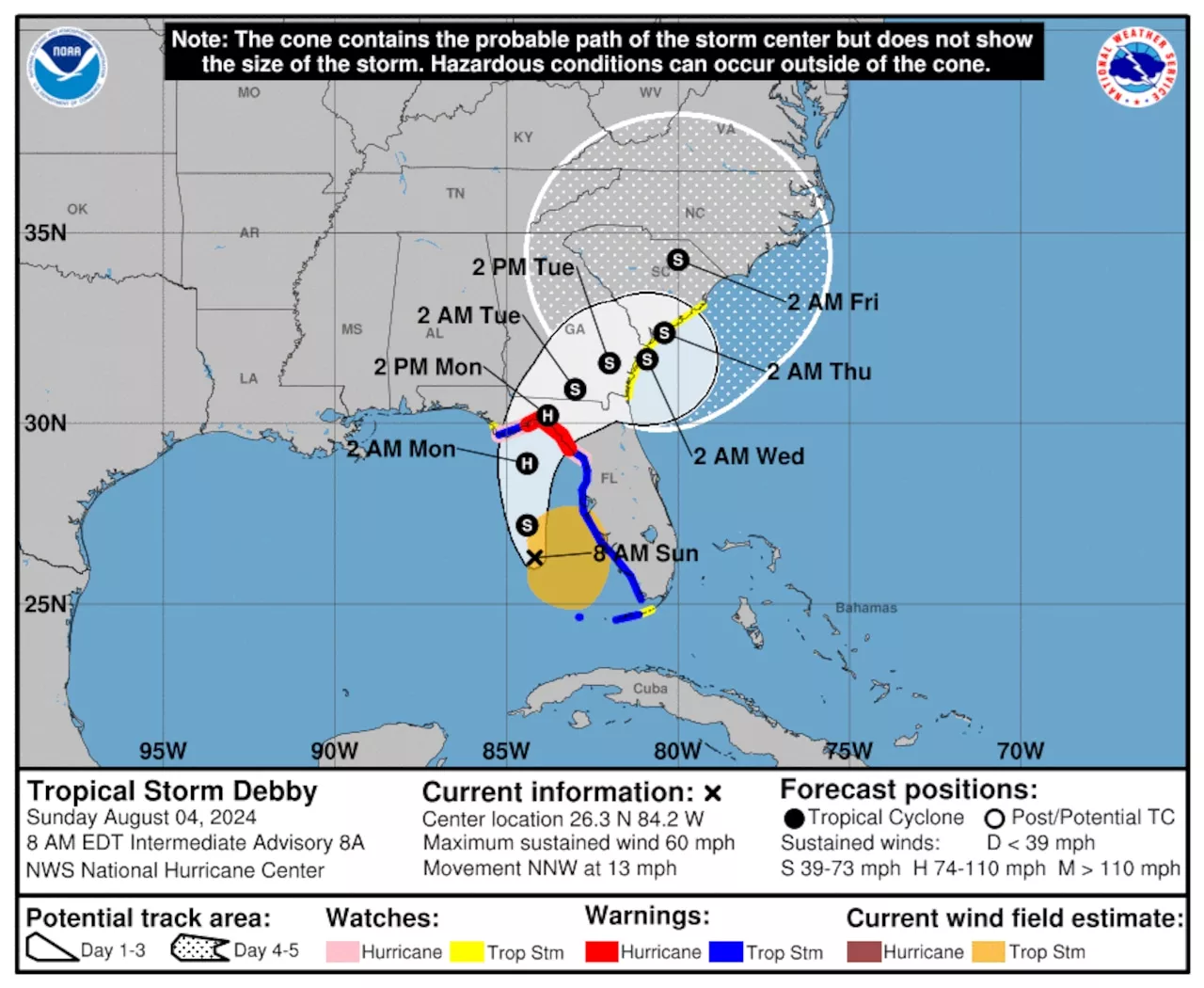 Storm moving through Gulf toward Florida, expected to intensify into Hurricane Debby