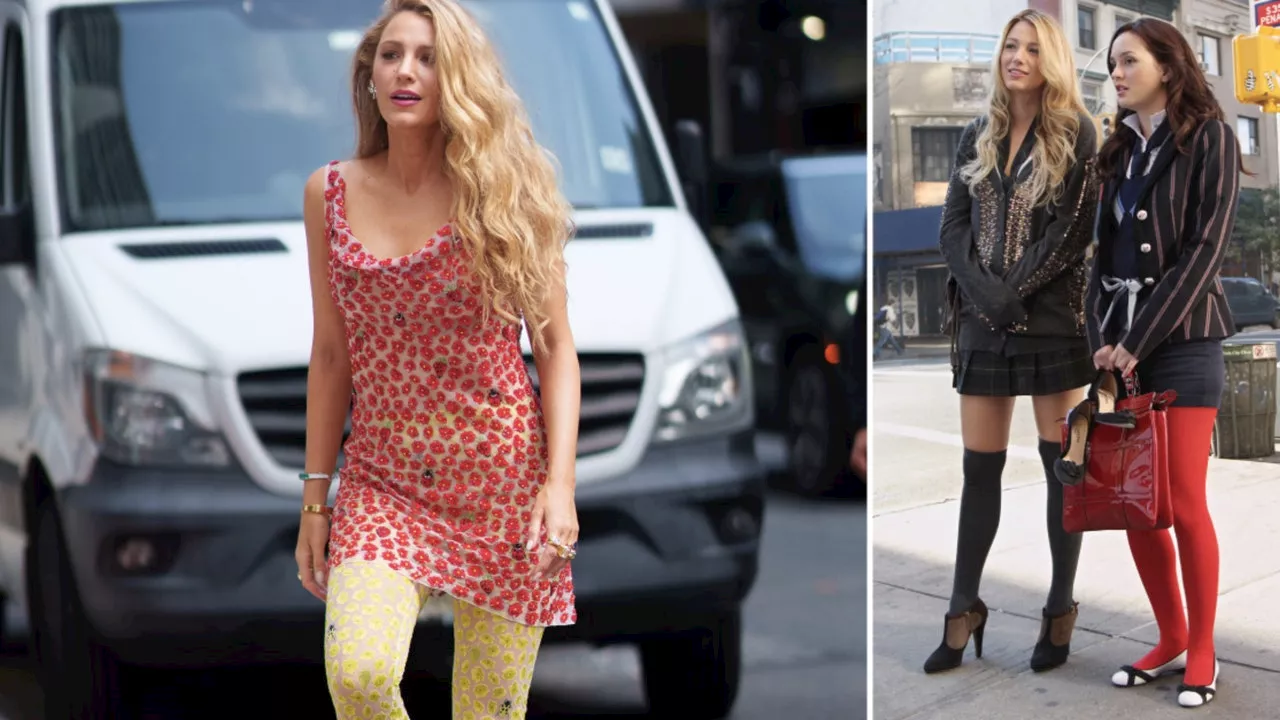 Blake Lively tomó prestado el truco de estilo más antiguo de Blair Waldorf: medias de colores con zapatos de tacón