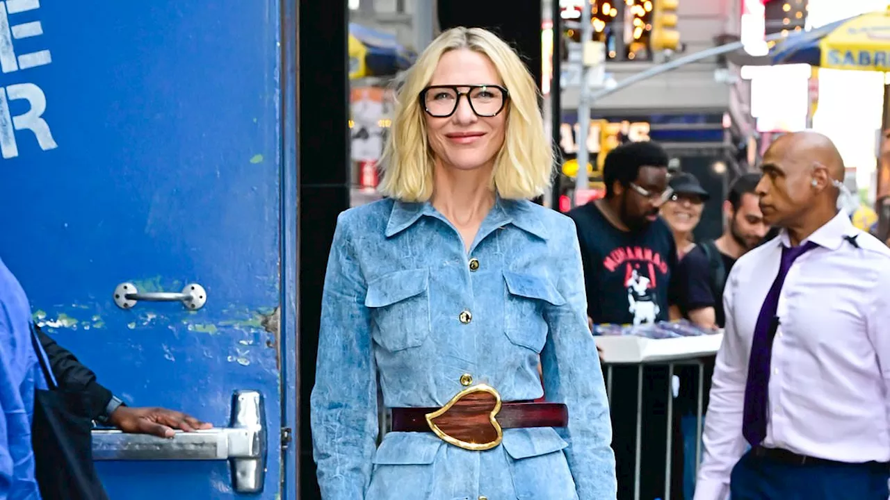 Cate Blanchett rocks bold blue suit and heart adorned belt