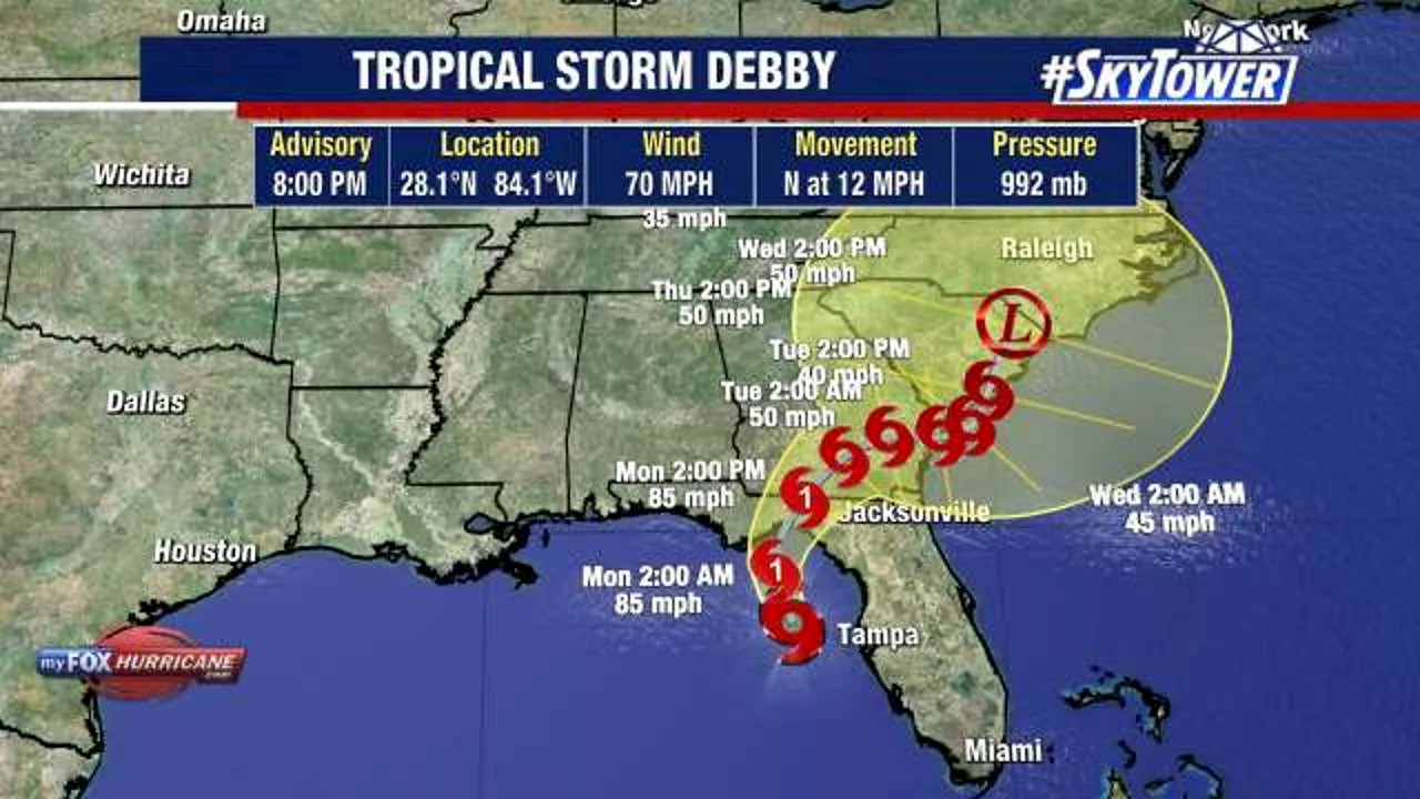 Tropical Storm Debby live updates: Storm expected to become a hurricane tonight