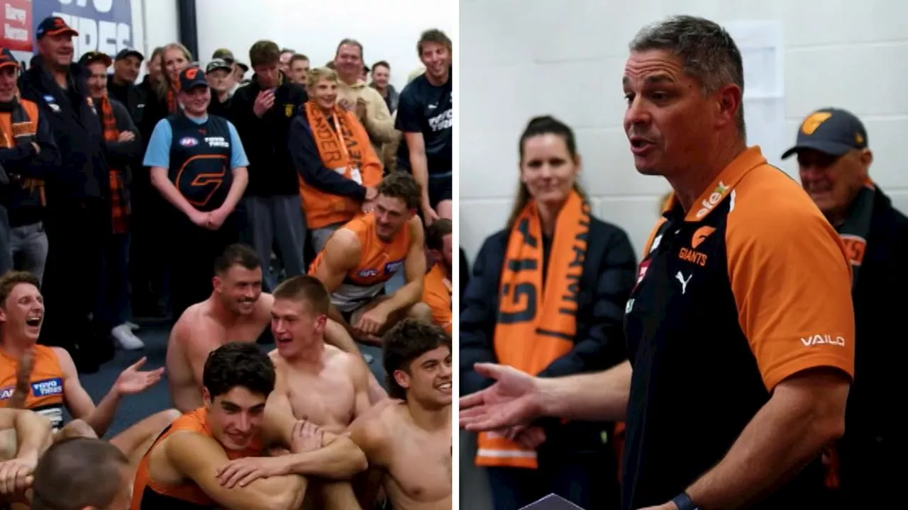 ‘I apologise if I swear’: Coach’s brilliant act inside buzzing Giants rooms after all-time comeback