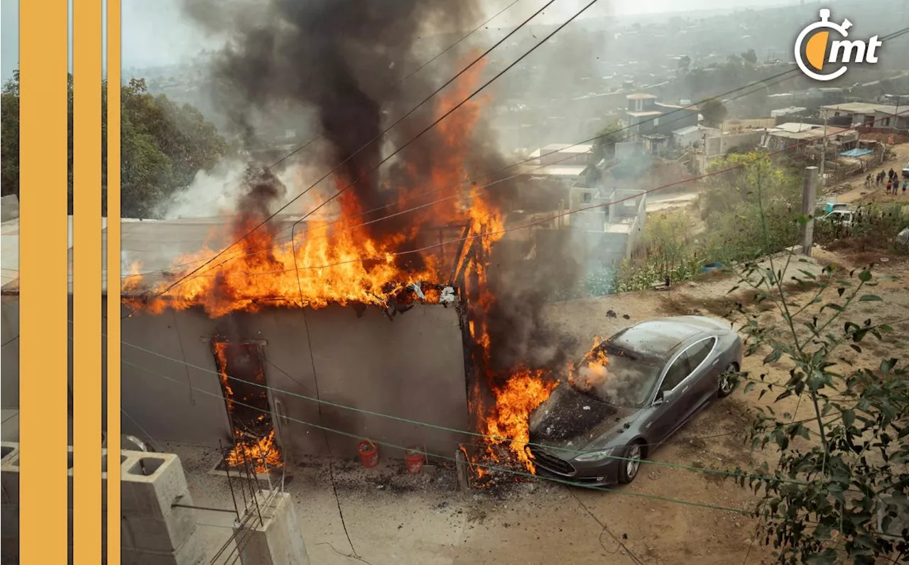 Casa y Tesla se incendian por cargarlo con diablito en poste CFE: VIDEO