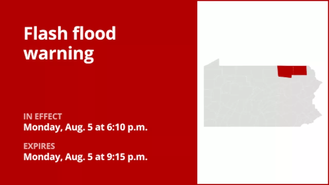 Update: Flash flood warning for Bradford and Susquehanna counties until Monday night