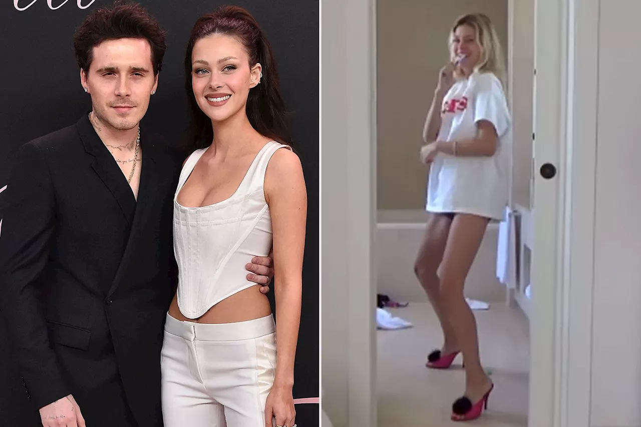 Brooklyn Beckham Shares Silly Video of Wife Nicola Brushing Her Teeth in Underwear and Heels — Watch!