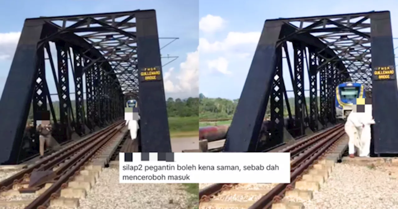 Tindakan Pasangan Pengantin Hampir Kena Langgar Kereta Api Di Guillemard Bridge Dikecam