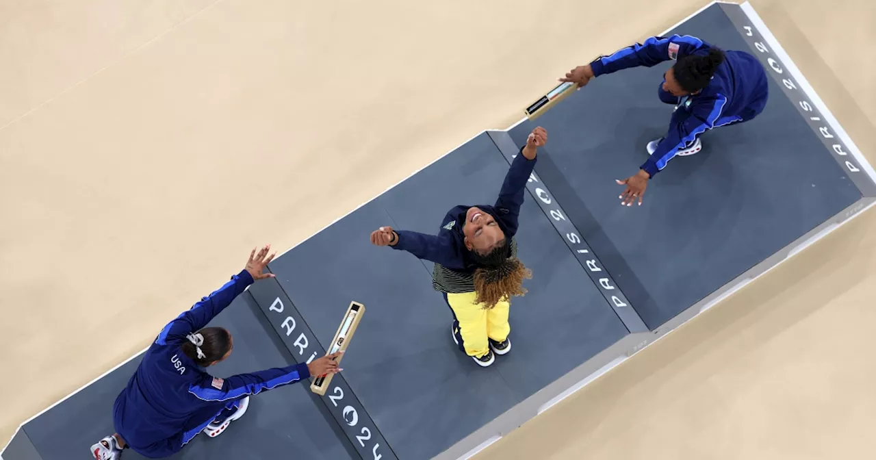 Simone Biles and Jordan Chiles Bow to Brazil's Rebeca Andrade On the Podium