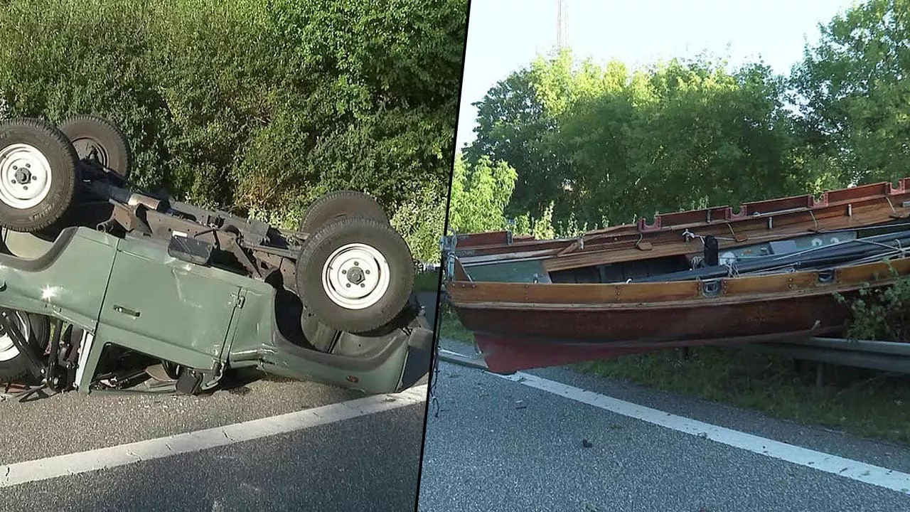 Unfall bei Rostock: Plötzlich fliegt ein Boot über die Autobahn