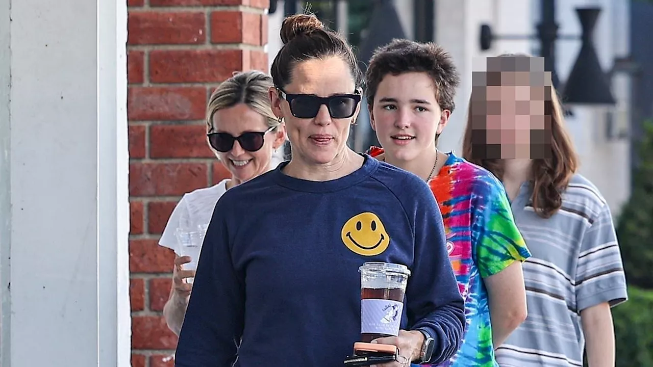 Jennifer Garner keeps it playful in a smiley face shirt in Los Angeles