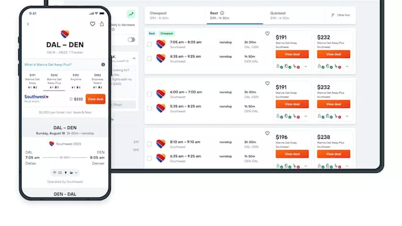Southwest Airlines' flights are now available on Kayak