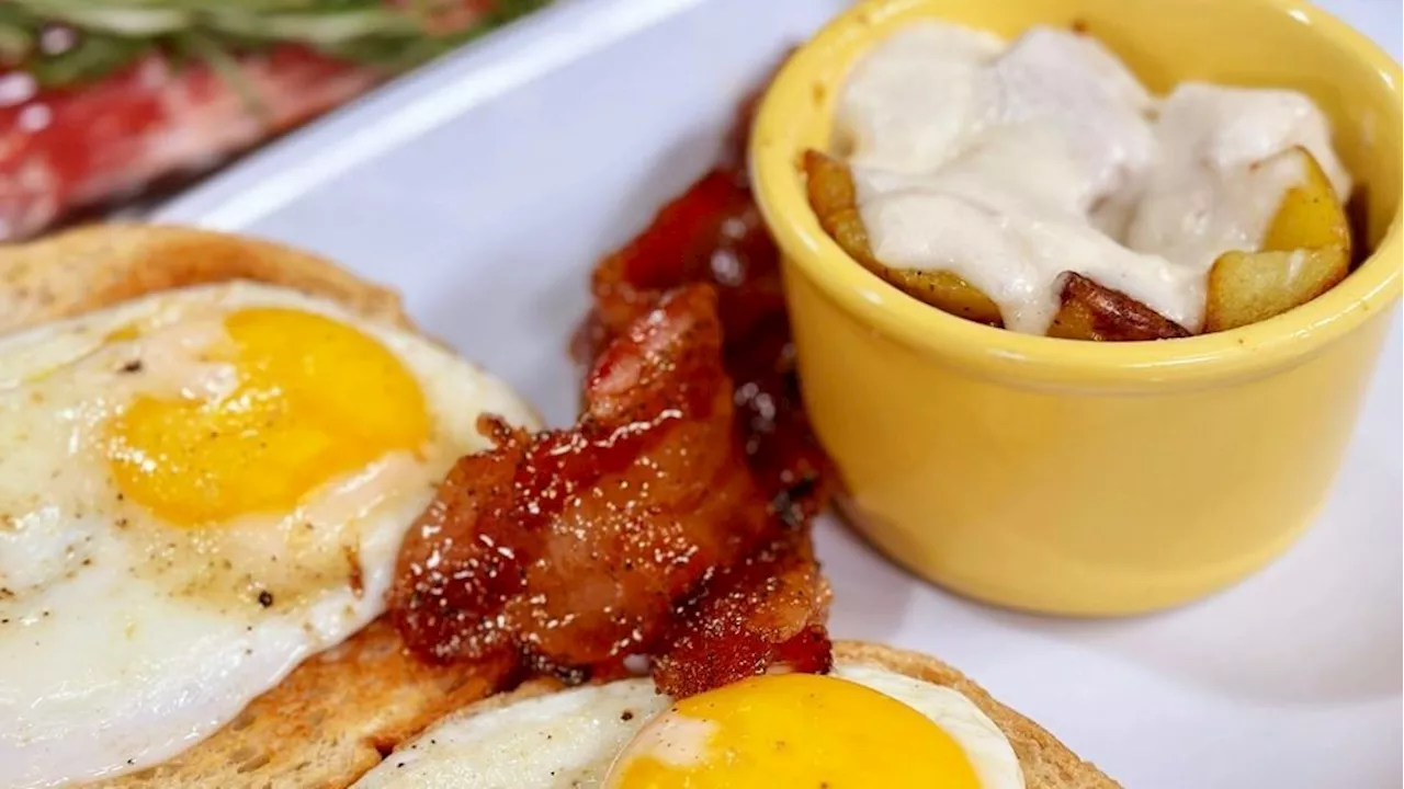 Breakfast Bonanza: Potatoes, Candied Bacon and Eggs