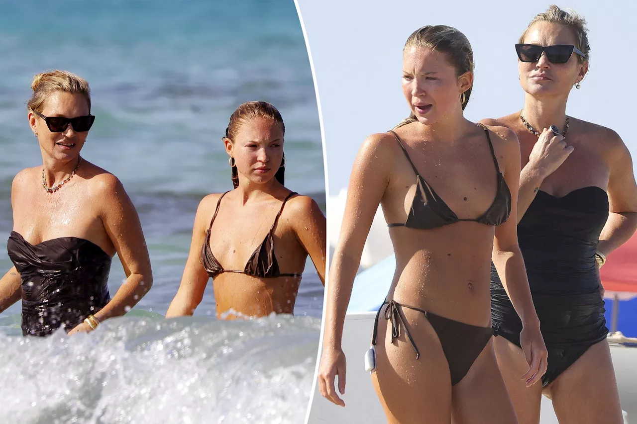 Kate Moss and daughter Lila show off their chic swimsuits during glamorous Ibiza vacation