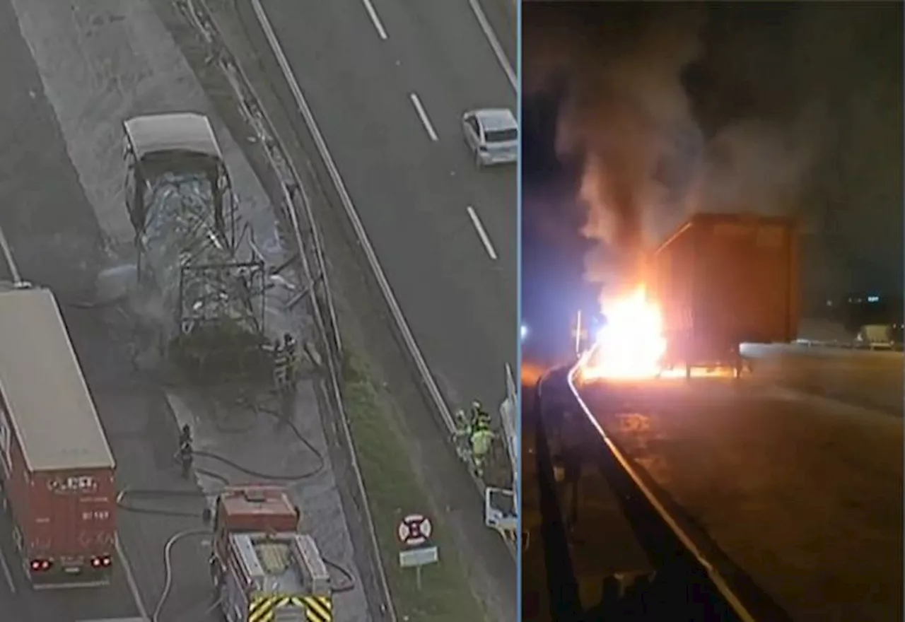 Carreta pega fogo no Rodoanel, em Carapicuíba (SP); região registra lentidão