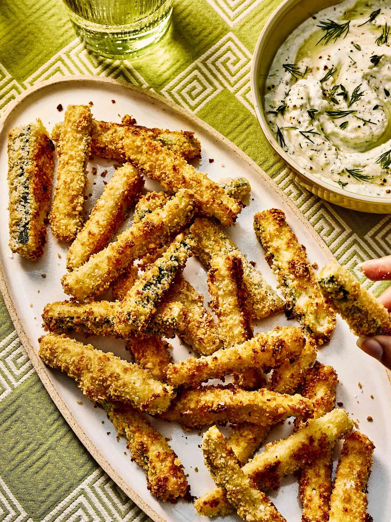 Seriously Crunchy Zucchini Fries With Herby Feta Dip