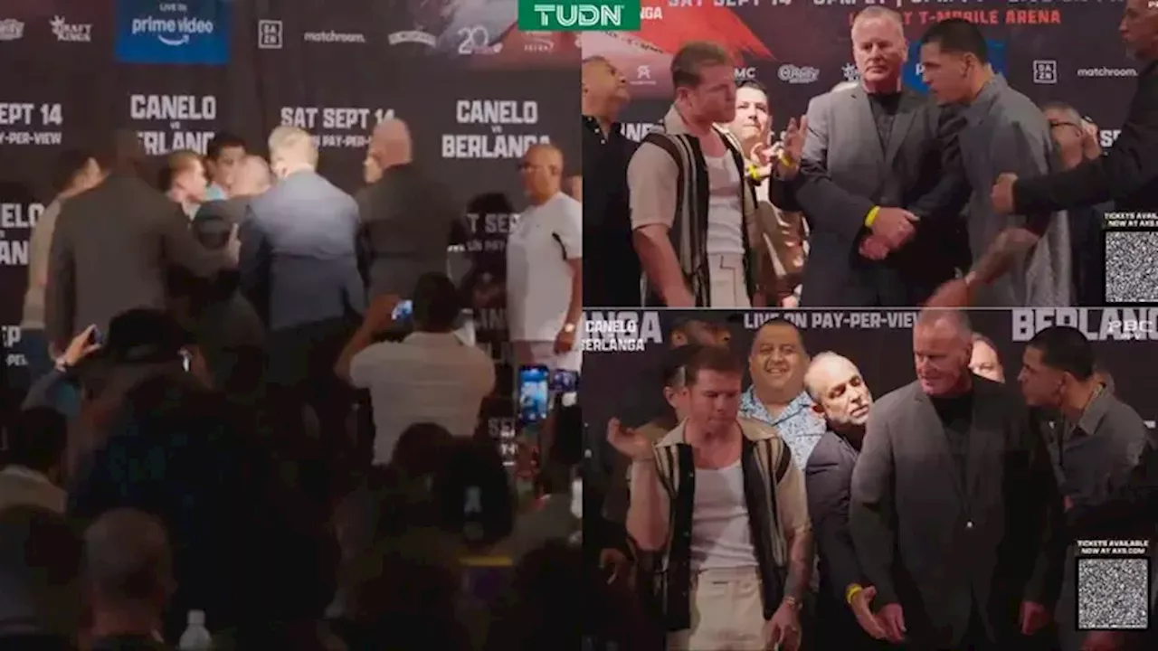 Canelo Álvarez y Berlanga se calentaron en rueda de prensa en Los Ángeles