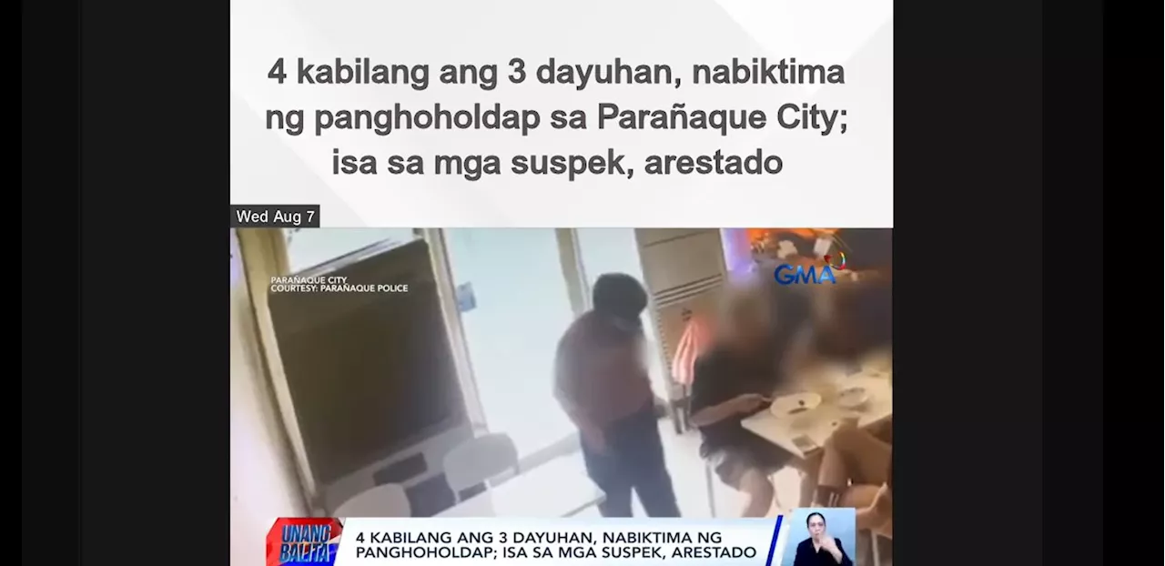 4 kabilang ang 3 dayuhan, hinoldap sa kainan sa Parañaque; suspek, huli