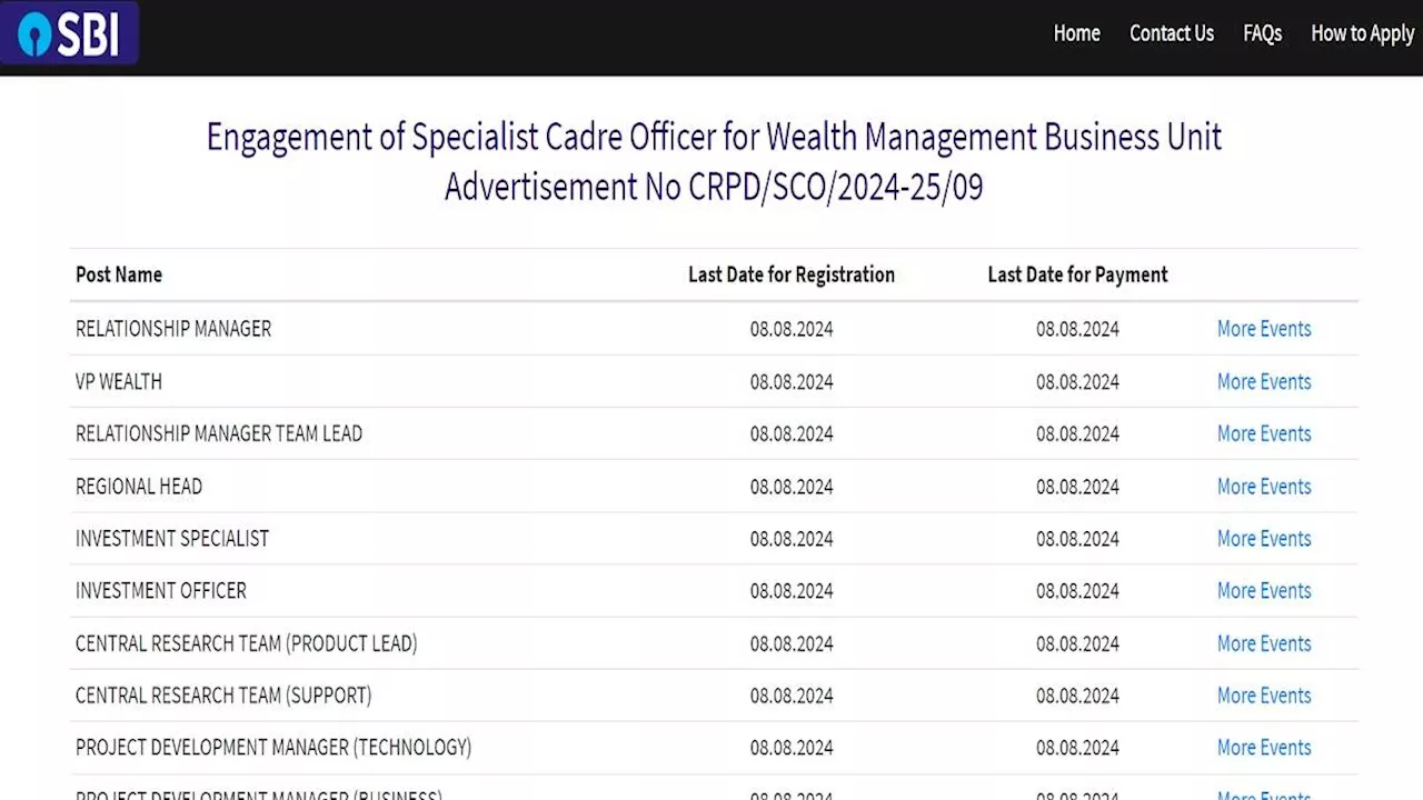 SBI SCO Recruitment 2024: एसबीआई स्पेशलिस्ट कैडर ऑफिसर पदों पर जल्द कर लें आवेदन, कल है लास्ट डेट