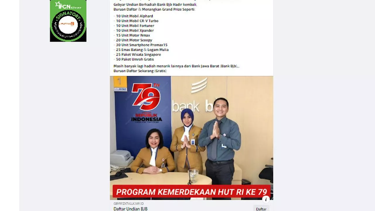 Cek Fakta: Undian Berhadiah Bank BJB untuk Rayakan HUT RI ke- 79 Ini Tidak Benar