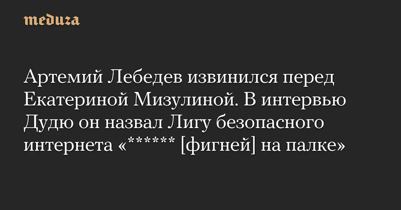 Артемий Лебедев извинился перед Екатериной Мизулиной. В интервью Дудю он назвал Лигу безопасного интернета «****** [фигней] на палке» — Meduza