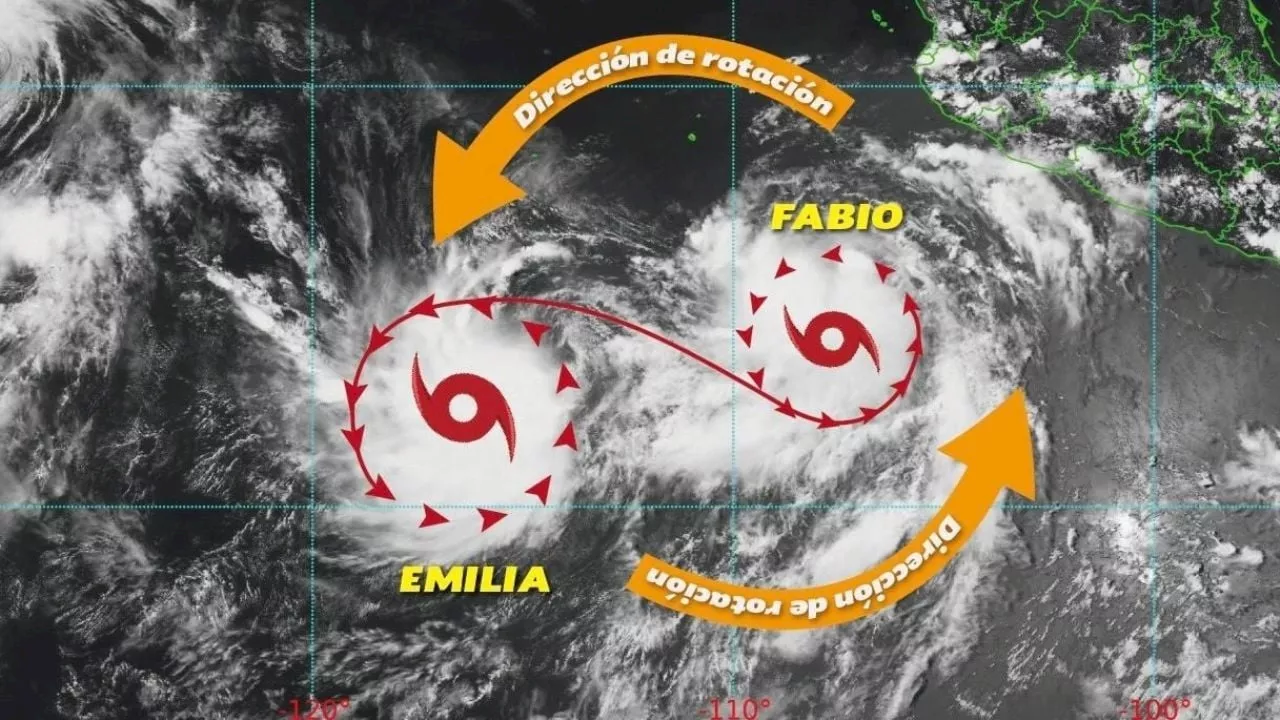 Efecto Fujiwhara: ciclones Fabio y Emilia se fusionarían este miércoles; se prevén lluvias fuertes