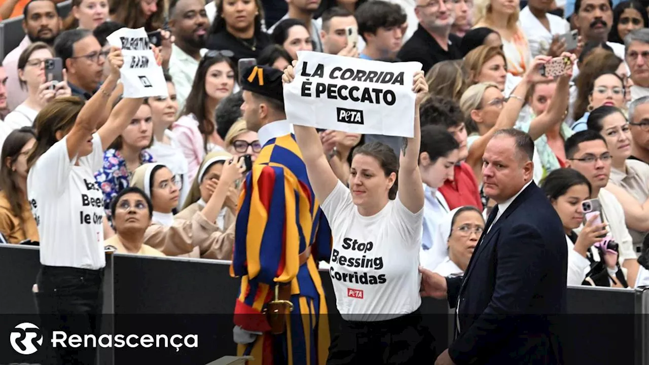 Protesto anti-touradas durante a audiência geral do Papa