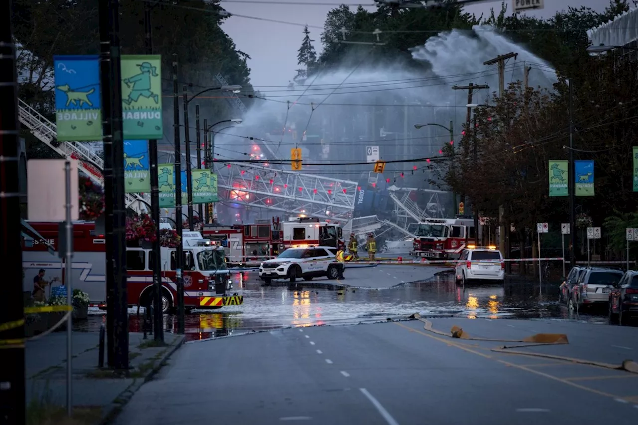 Vancouver residents displaced after major fire burns homes as crane collapses