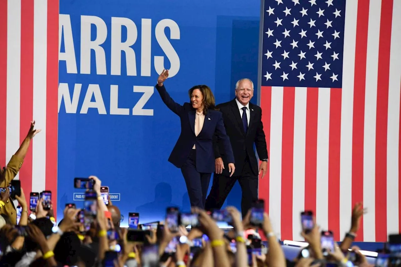 Harris, VP pick Walz address first campaign rally