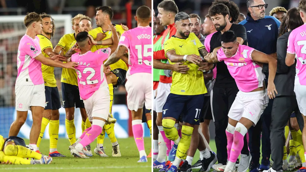 Southampton’s pre-season clash with Lazio descends into chaos with enormous brawl and manager Russell M...