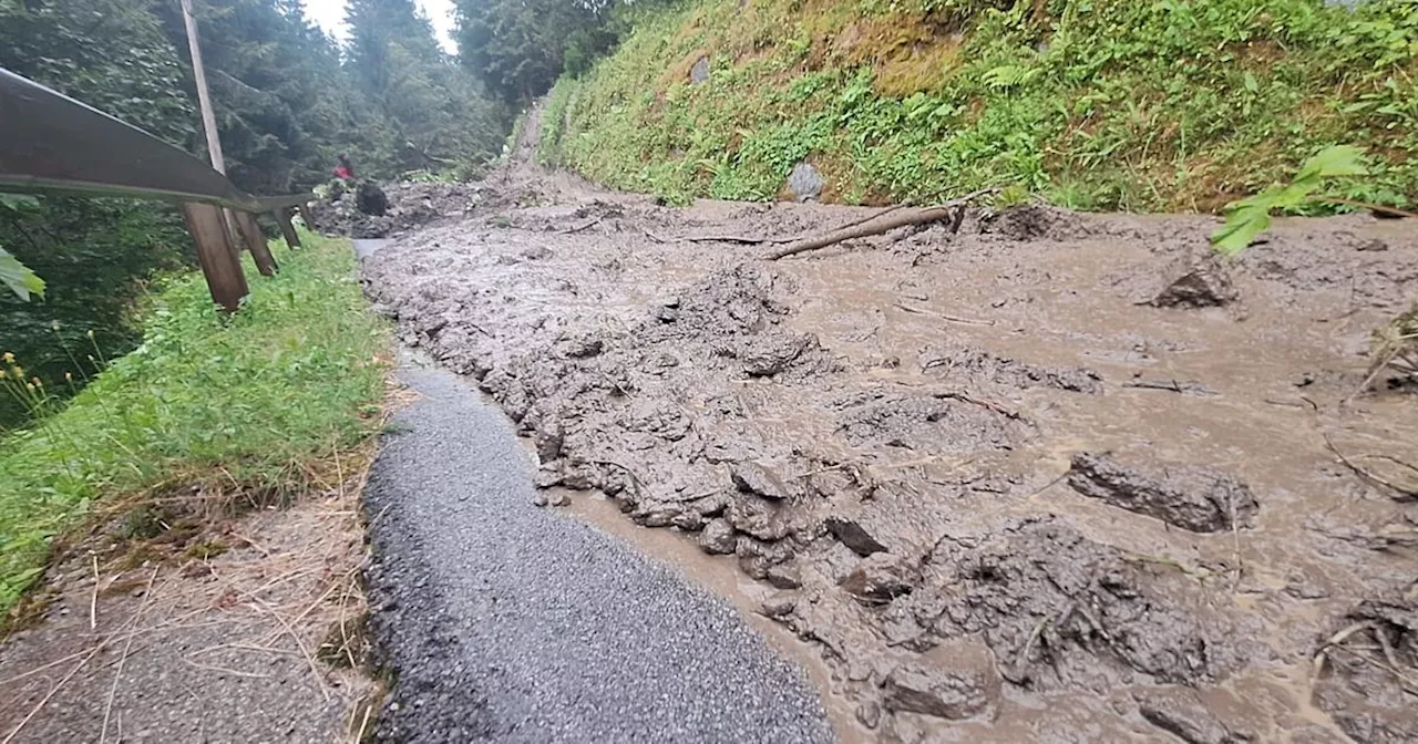 Nach Hangrutsch im Debanttal vier Höfe abgeschnitten, Landesgeologe vor Ort