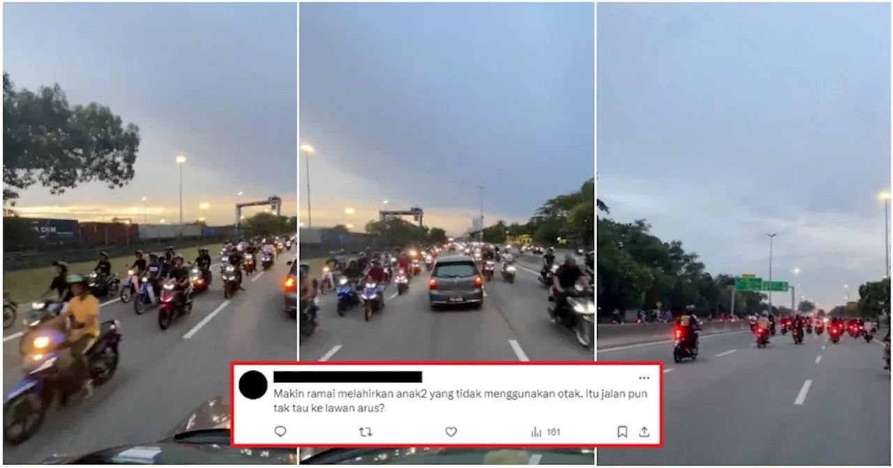 Sea of Mat Rempits Allegedly Seen Riding Against Traffic on Penang Highway, Cars Forced Into 1 Lane