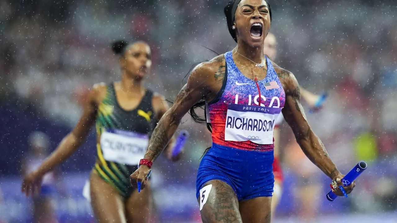 Sha’Carri Richardson rallies US in 4x100 relay to win her first Olympic gold medal