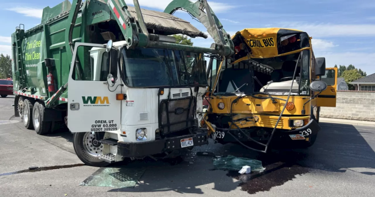 Students injured after school bus collides with garbage truck in Spanish Fork